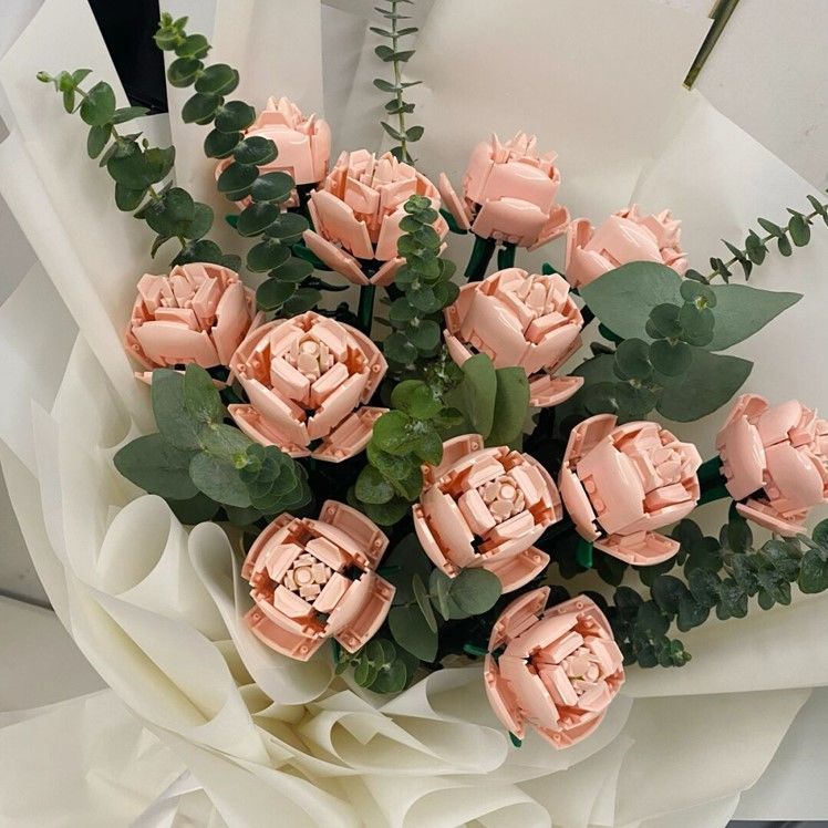 Valentine&s Day Bouquet Building Blocks Home Furnishing Bonsai Plant Romantic Rose Flower Model DIY Assembled Brick Girl Gift